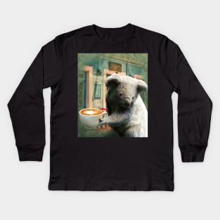 Self-Care Koala Drinking Coffee Kids Long Sleeve T-Shirt
